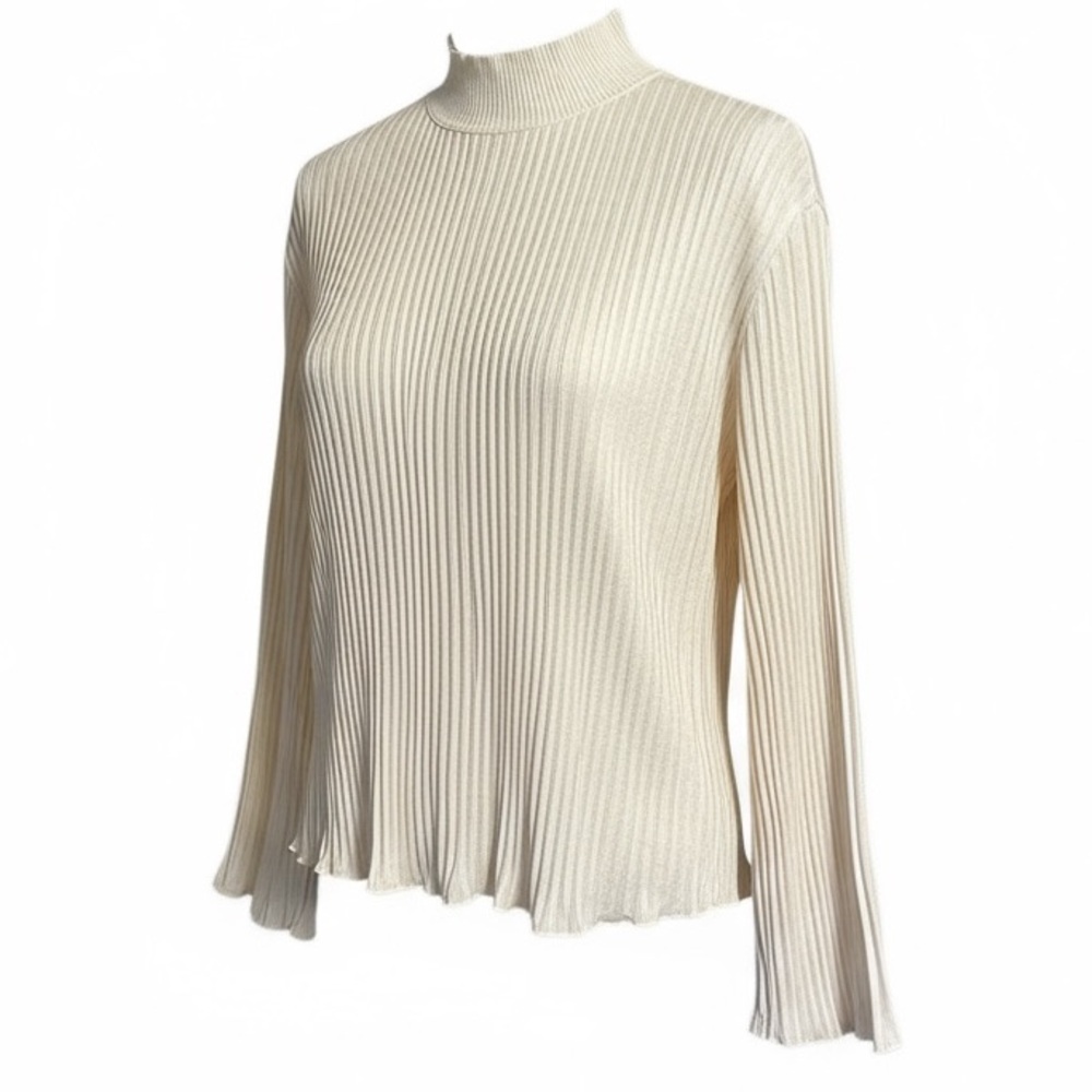 Vince Cream Crushed Satin Mock Neck Long Sleeve Blouse Size Small - Picture 2 of 11